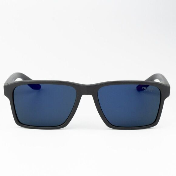 NEW Prada Linea Rossa PS05YS UFK05U Grey Rubber Blue Rectangle Unisex Sunglasses - Picture 3 of 10